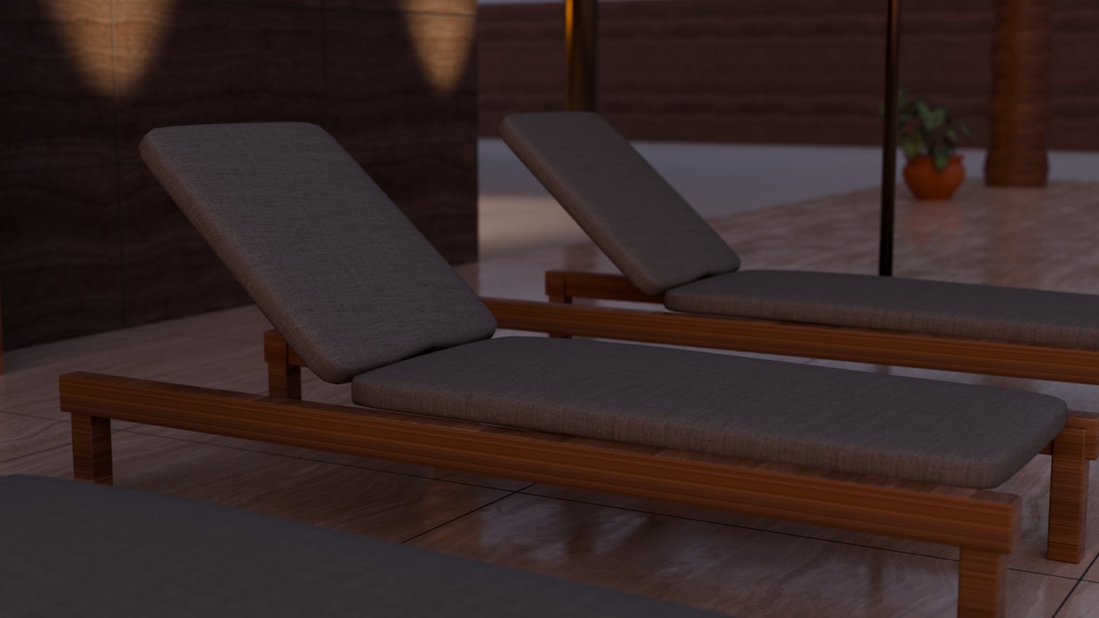 Desert Villa, Detail · teak loungers